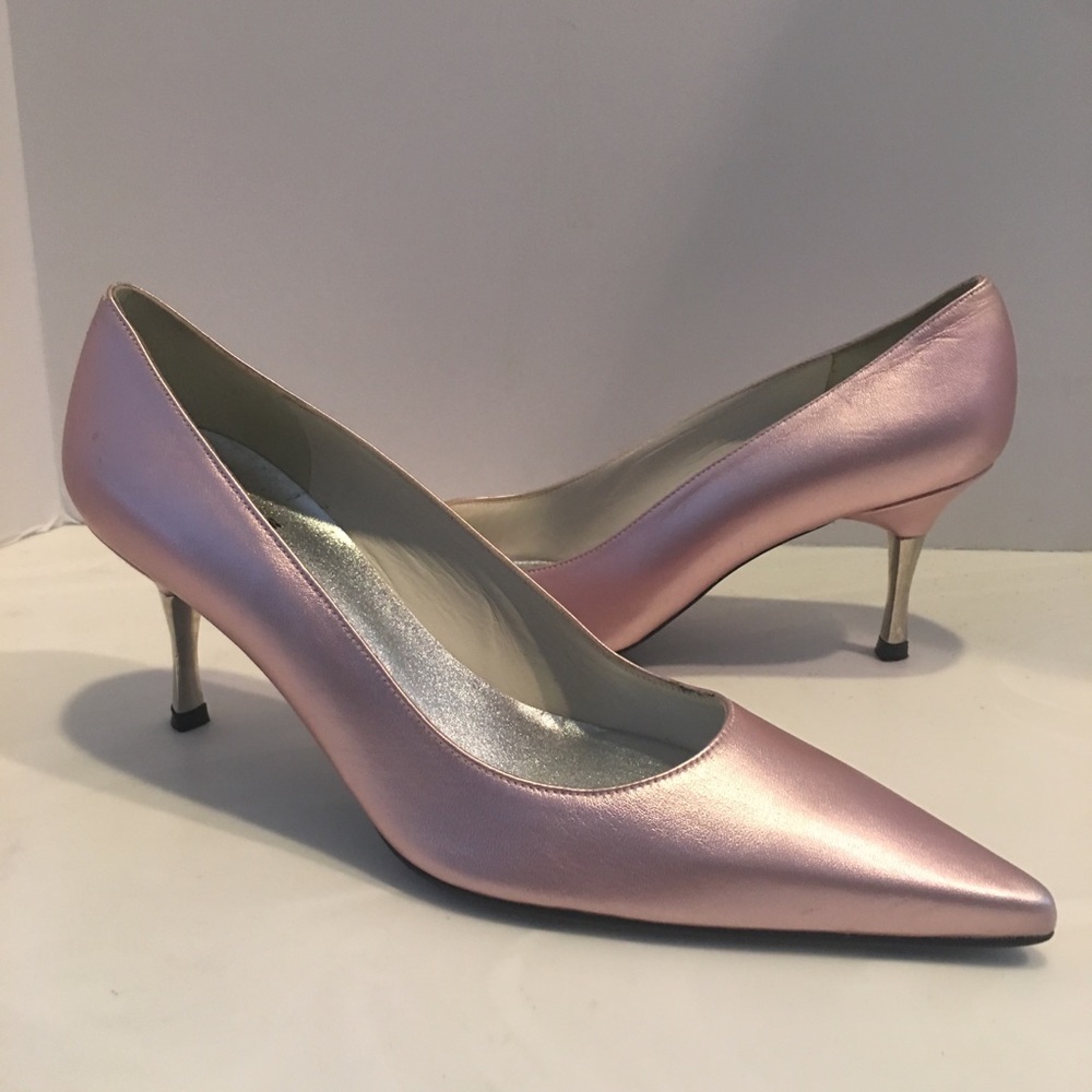 Stuart Weitzman Pink Metallic Leather Heels  7.5